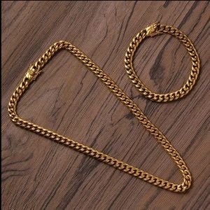 14k gold Cuban link chain and bracelet set 9mm